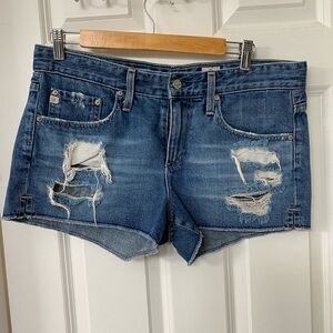 AG Adriano Goldschmied Blue Distressed Jean Shorts